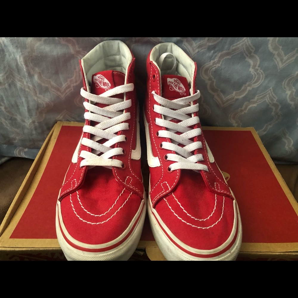 Red and white hightop vans